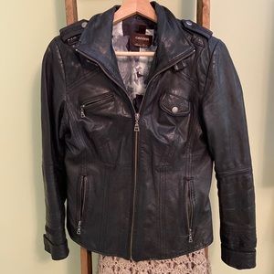 Black leather moto jacket